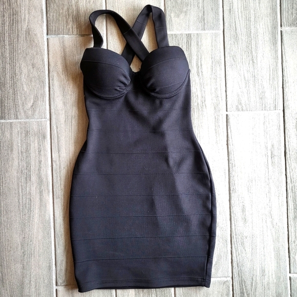 Sexy Bodycon stretchy Mini Dress Clubwear club Dress fitted slim push-up black - Picture 1 of 6